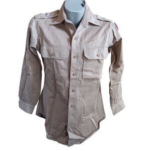 Vintage Mens Army Shirt Small 1950's Shade 1 Twill Khaki 1955 Uniform Patched